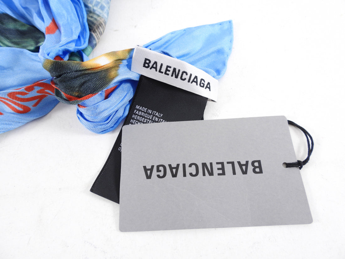 Balenciaga I Love New York blue Green Silk Wrinkle Scarf
