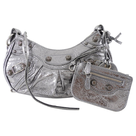 Balenciaga Silver Pewter Le Cagole XS Chain Satchel Bag