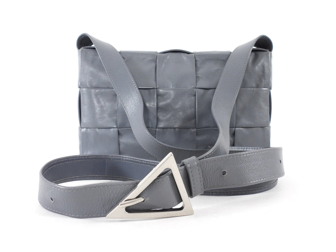 Bottega Veneta Grey Leather Woven Cassette Bag