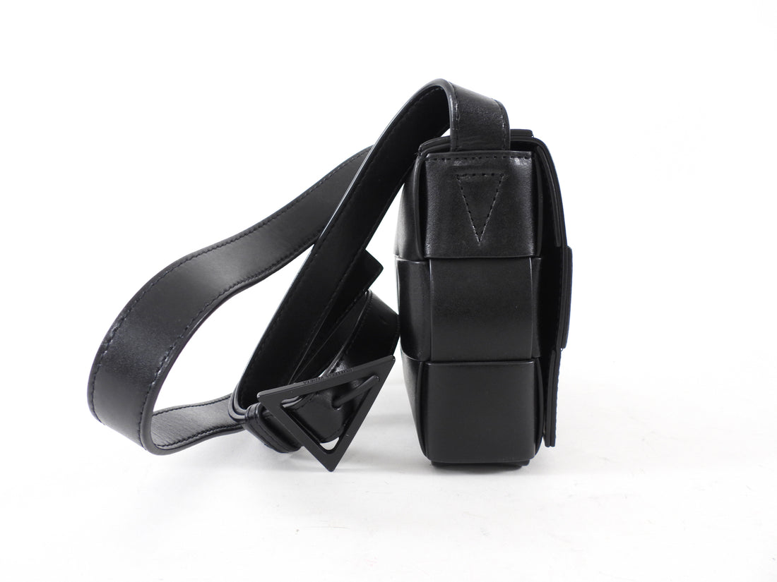 Bottega Veneta Black Woven Leather Medium Cassette Bag