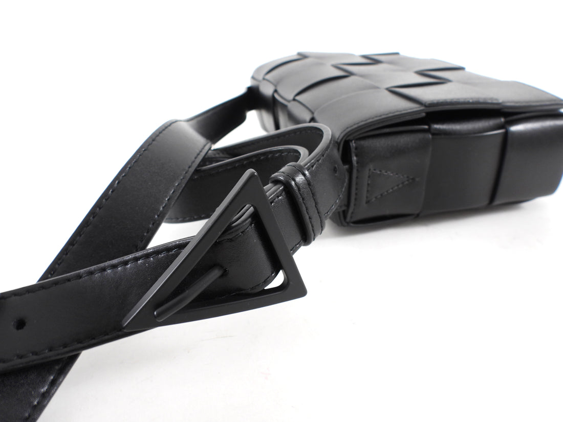 Bottega Veneta Black Woven Leather Medium Cassette Bag