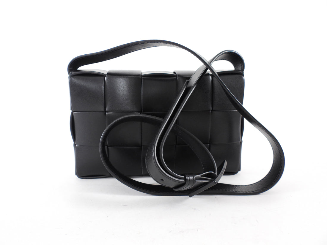 Bottega Veneta Black Woven Leather Medium Cassette Bag