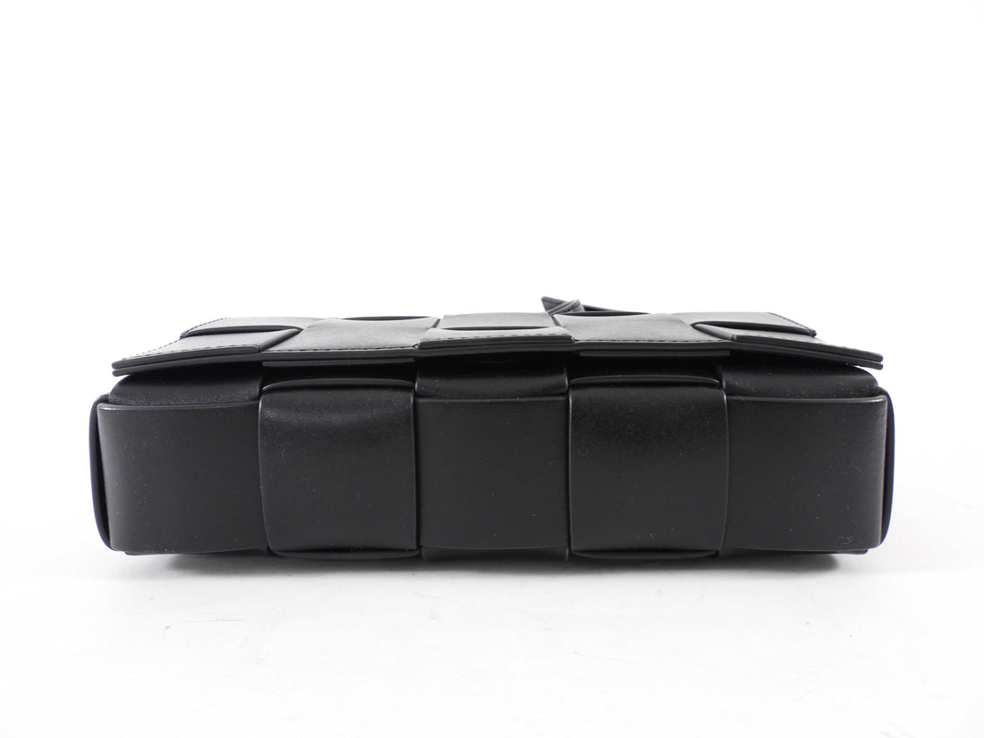 Bottega Veneta Black Woven Leather Medium Cassette Bag
