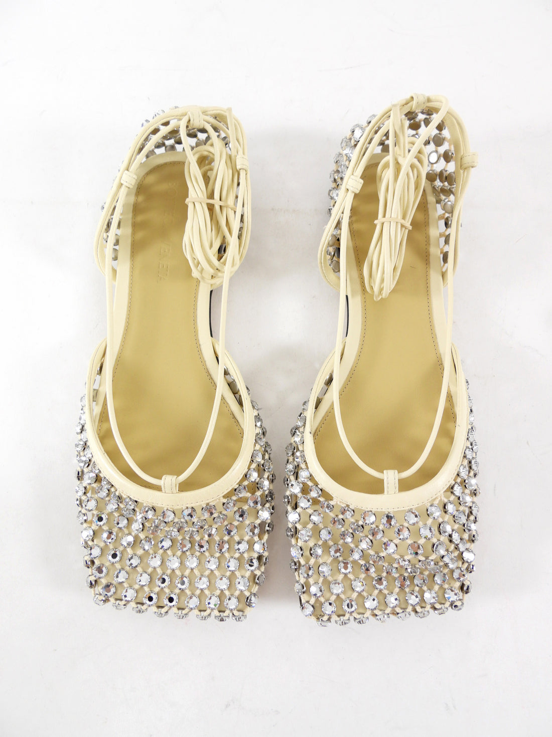 Bottega Veneta Ivory Crystal Embellished Ballet Flats - 37