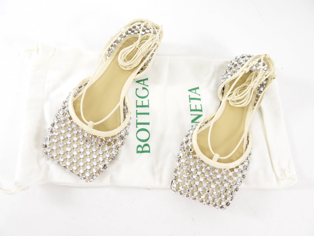 Bottega Veneta Ivory Crystal Embellished Ballet Flats - 37