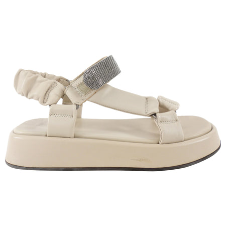 Brunello Cucinelli Light Ecru Beige Leather Monili Flatform Sandals - 37