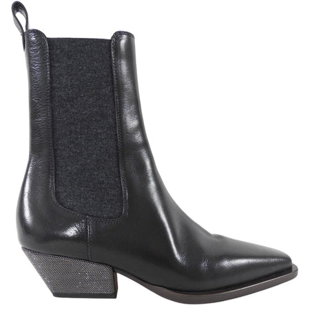 Brunello Cucinelli Black Leather Chelsea Boots with Monili Heel - 36.5 / USA 7