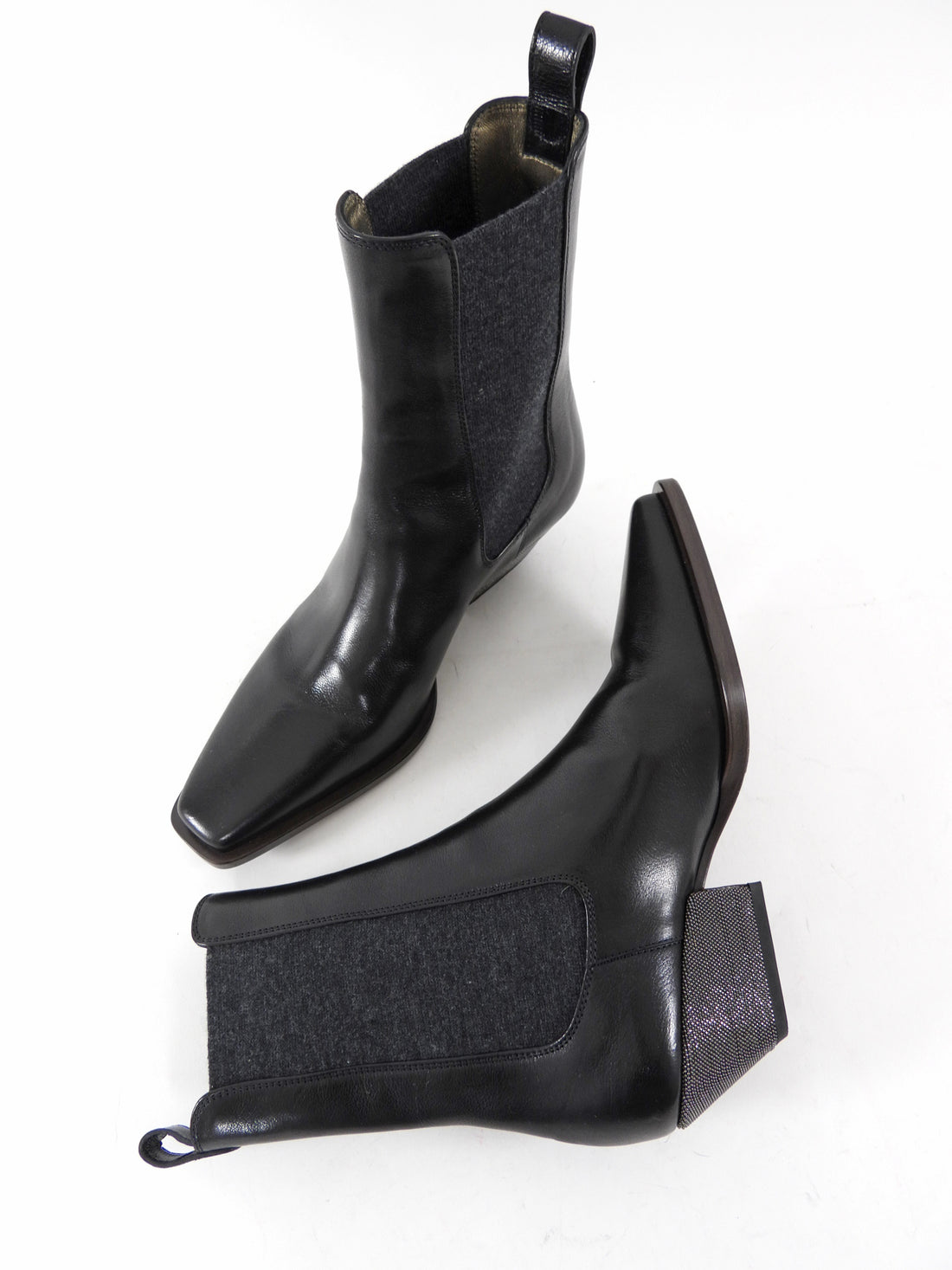 Brunello Cucinelli Black Leather Chelsea Boots with Monili Heel - 36.5 / USA 7