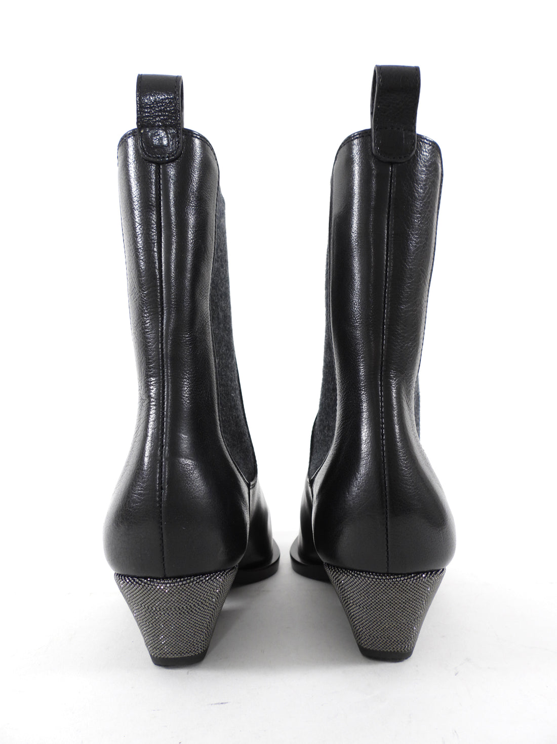 Brunello Cucinelli Black Leather Chelsea Boots with Monili Heel - 36.5 / USA 7