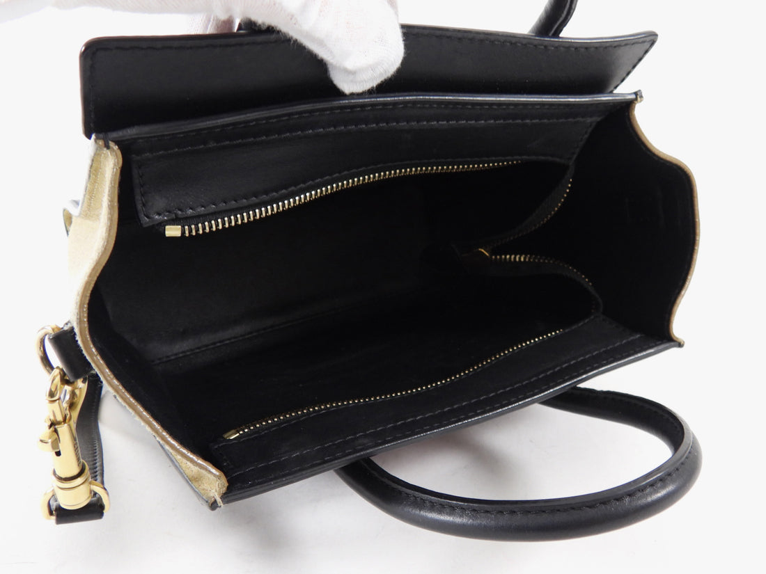 Celine Tricolour Burgundy Black Taupe Leather Nano Luggage Tote Bag