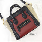 Celine Tricolour Burgundy Black Taupe Leather Nano Luggage Tote Bag