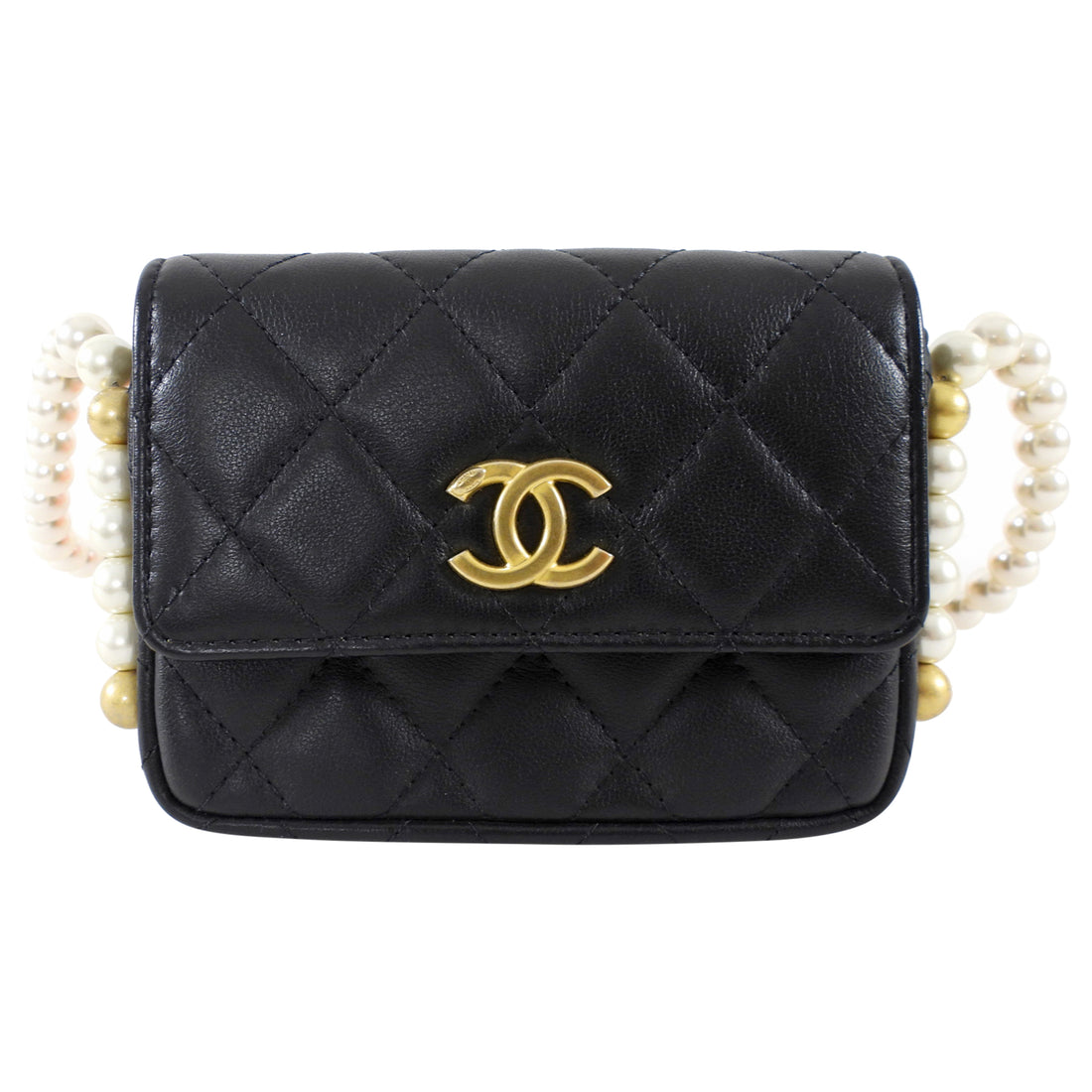 Chanel Black About Pearls Mini Card Holder on Strap