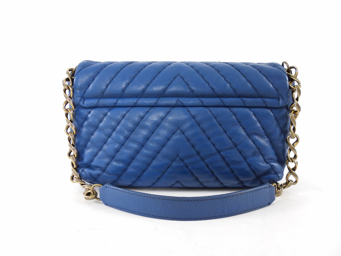 Chanel Blue Quilted Leather Chevron Flap Chain Bag