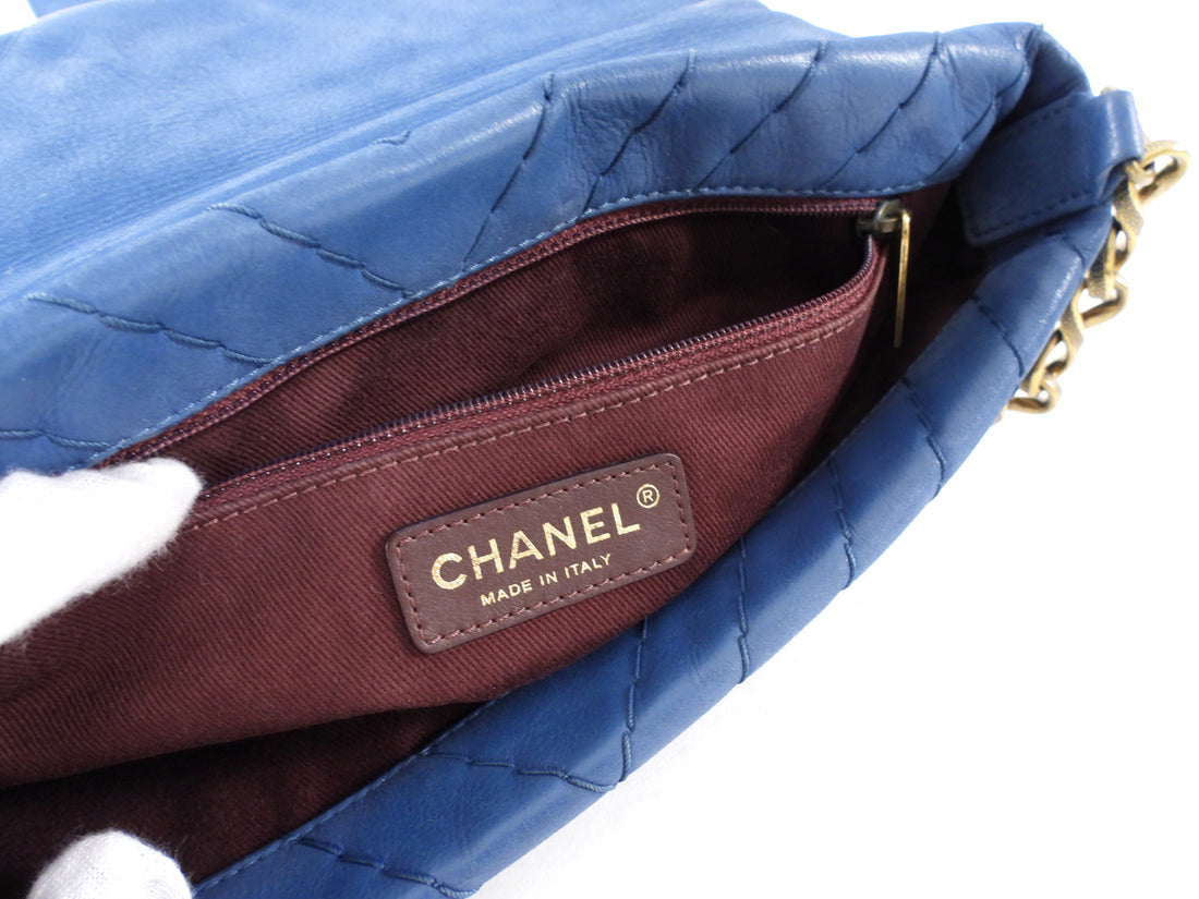 Chanel Blue Quilted Leather Chevron Flap Chain Bag