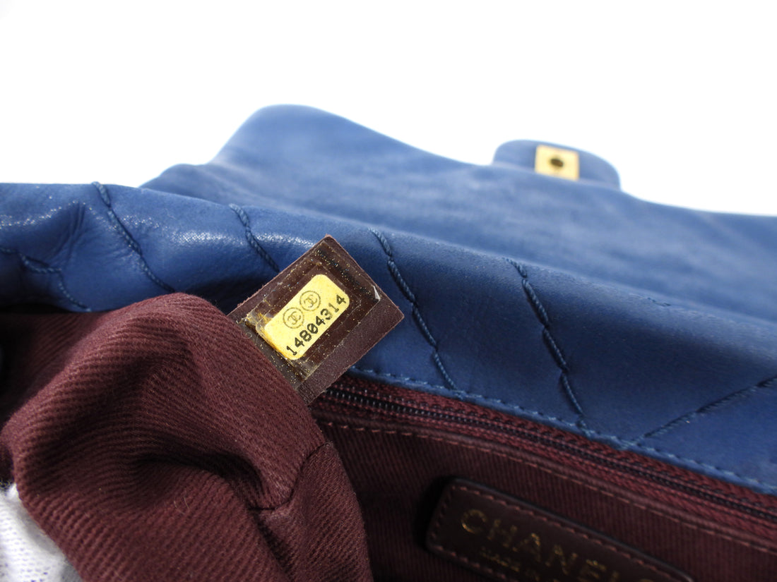 Chanel Blue Quilted Leather Chevron Flap Chain Bag