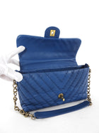 Chanel Blue Quilted Leather Chevron Flap Chain Bag
