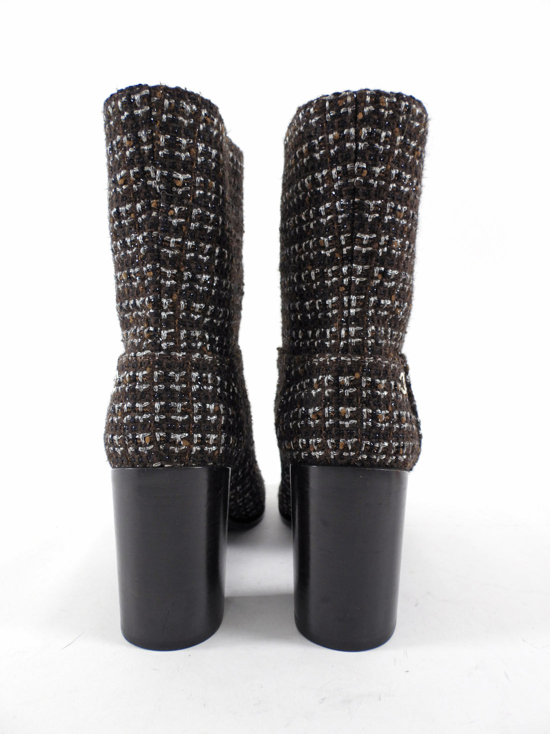 Chanel Brown Tweed Block-Heel Boots - 38.5
