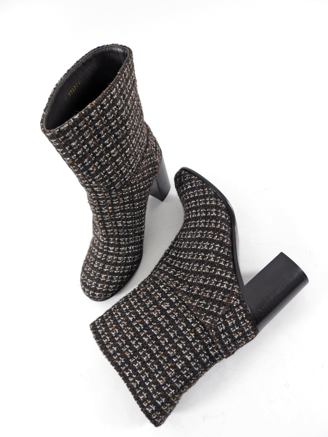 Chanel Brown Tweed Block-Heel Boots - 38.5