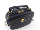 Chanel Dark Navy Blue Quilted CC Extra Pocket Vanity Case Bag
