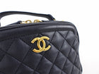 Chanel Dark Navy Blue Quilted CC Extra Pocket Vanity Case Bag