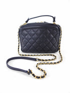 Chanel Dark Navy Blue Quilted CC Extra Pocket Vanity Case Bag