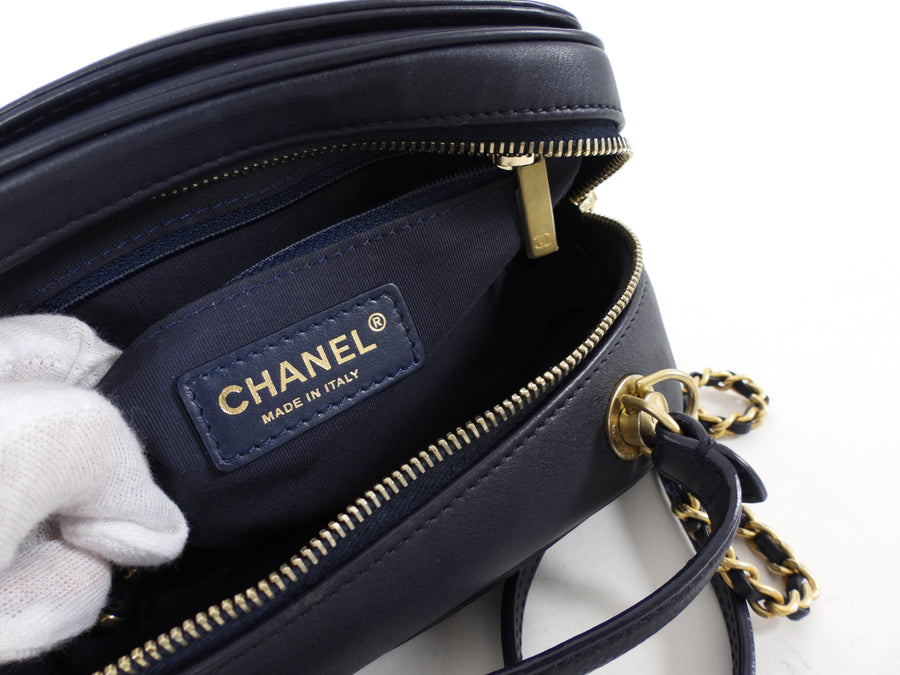 Chanel Dark Navy Blue Quilted CC Extra Pocket Vanity Case Bag