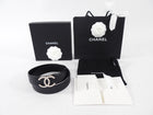 Chanel 20A Black Leather Light Goldtone Crystal CC Belt - 29-31