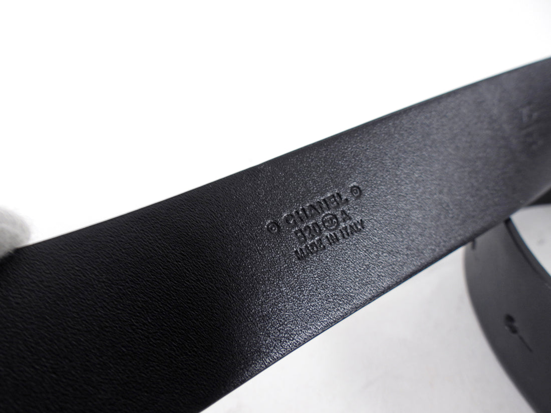 Chanel 20A Black Leather Light Goldtone Crystal CC Belt - 29-31"