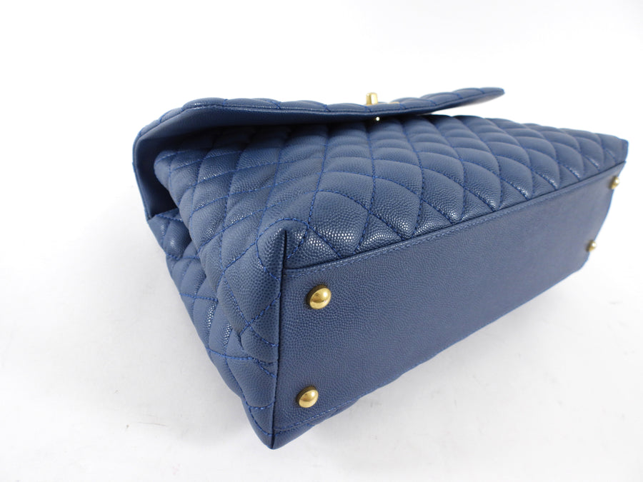 Chanel Large Blue Caviar Leather Coco Top Handle Bag GHW