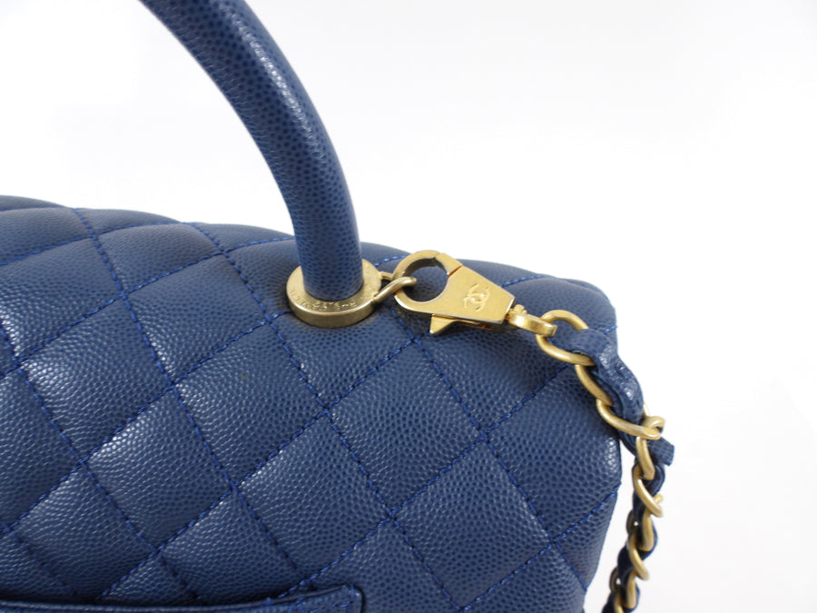 Chanel Large Blue Caviar Leather Coco Top Handle Bag GHW