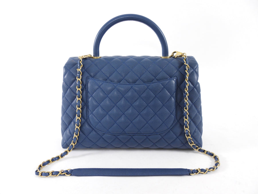 Chanel Large Blue Caviar Leather Coco Top Handle Bag GHW