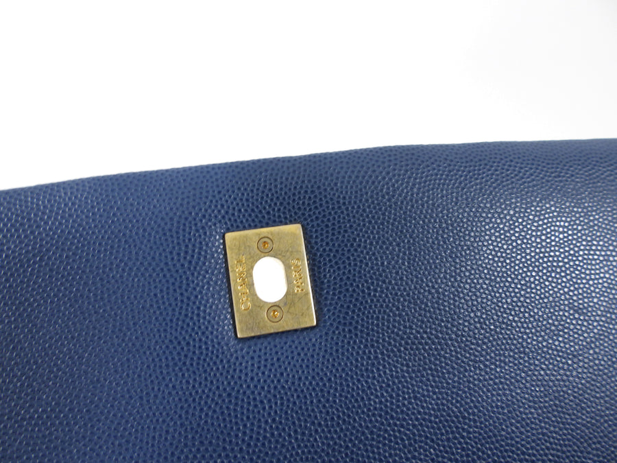 Chanel Large Blue Caviar Leather Coco Top Handle Bag GHW