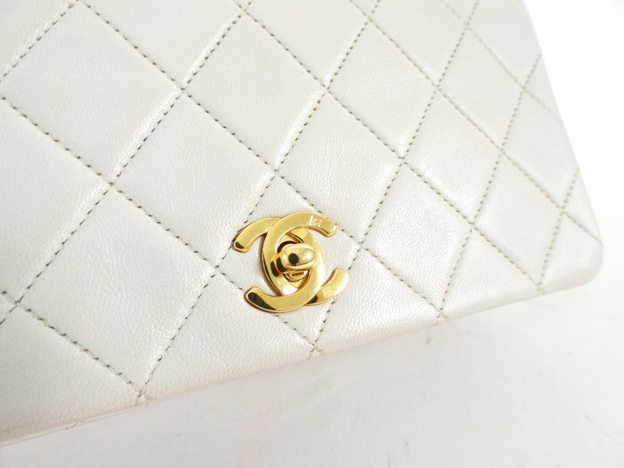 Chanel Vintage 1989 Mini White Lambskin Quilted Full Flap Bag