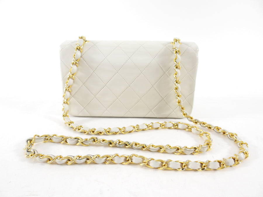 Chanel Vintage 1989 Mini White Lambskin Quilted Full Flap Bag