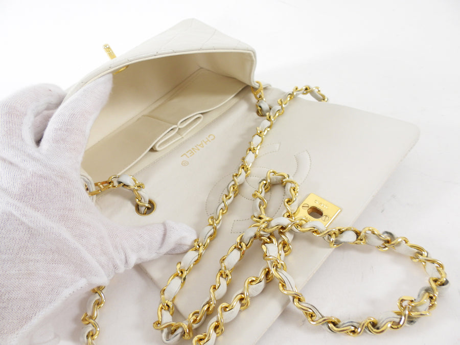 Chanel Vintage 1989 Mini White Lambskin Quilted Full Flap Bag