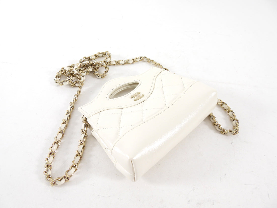 Chanel White Quilted Leather Nano Kelly Shopping Crossbody Chain Bag