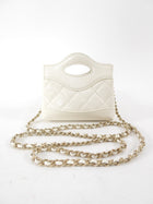 Chanel White Quilted Leather Nano Kelly Shopping Crossbody Chain Bag