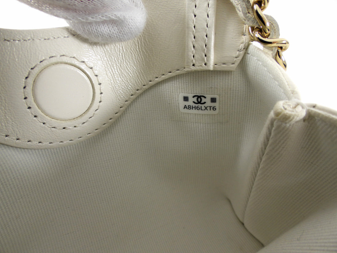 Chanel White Quilted Leather Nano Kelly Shopping Crossbody Chain Bag