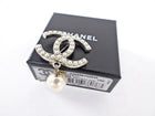 Chanel 00V Silvertone CC Faux Pearl Drop Brooch