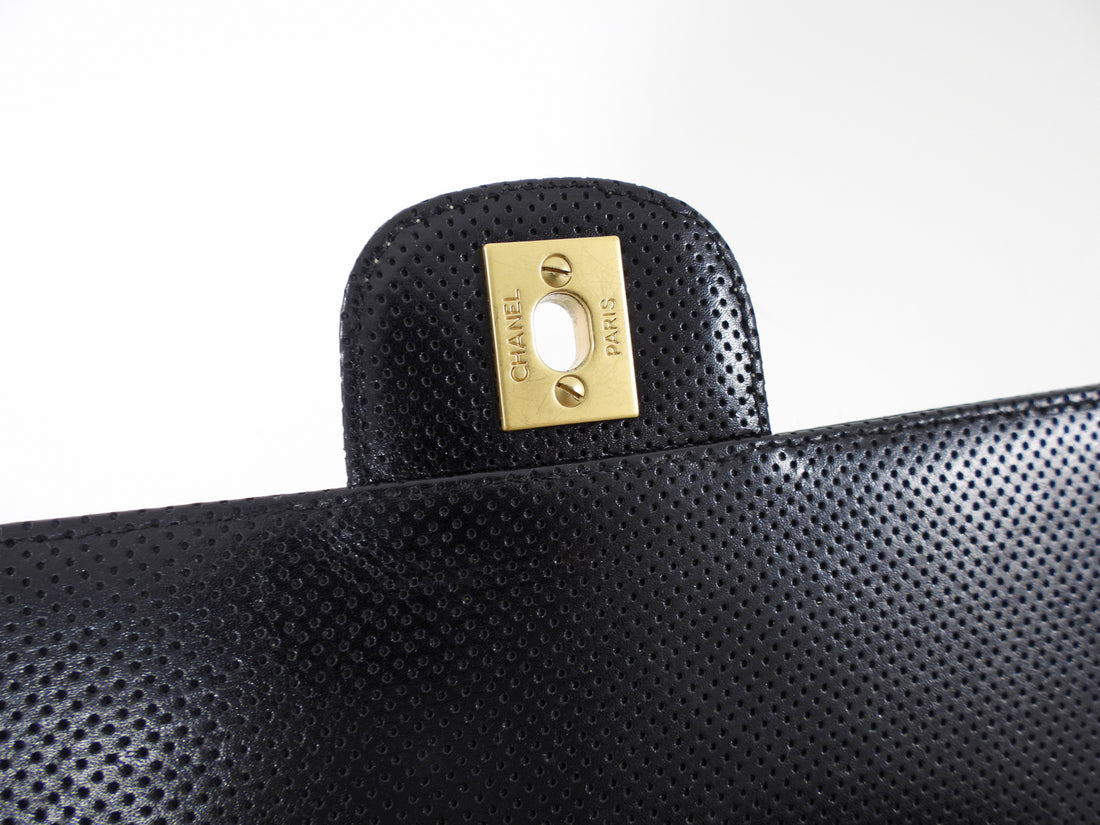 Chanel Vintage Black and Ivory Two Tone Perforated Leather Flap Bag