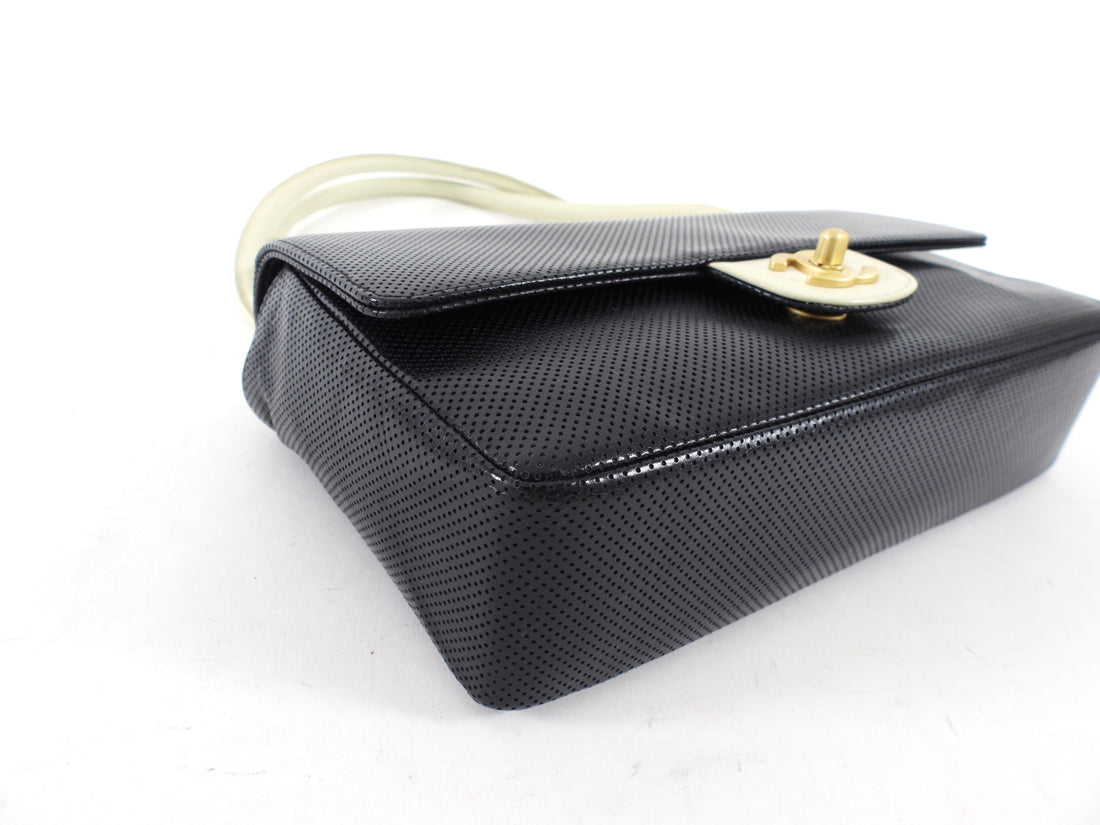 Chanel Vintage Black and Ivory Two Tone Perforated Leather Flap Bag