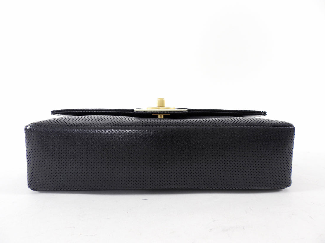 Chanel Vintage Black and Ivory Two Tone Perforated Leather Flap Bag