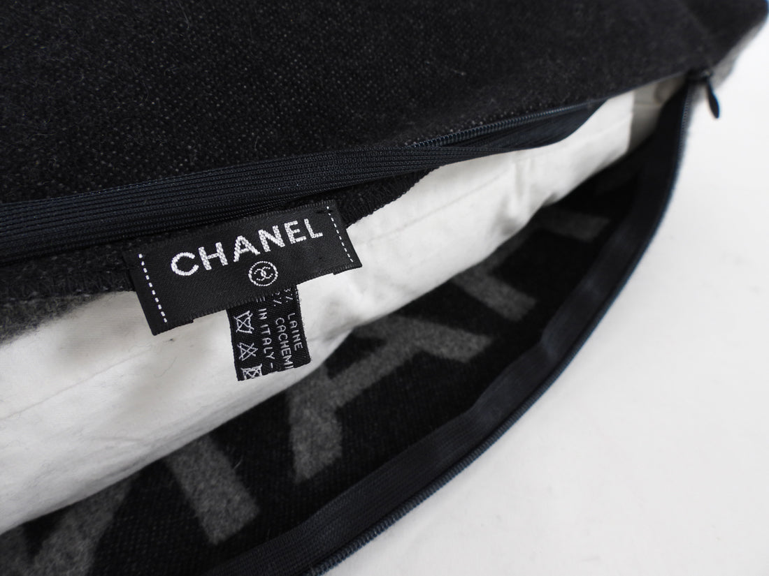 Chanel Charcoal Grey and Black Spellout Logo CC Pillow and Throw Blanket Set