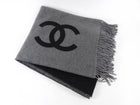 Chanel Charcoal Grey and Black Spellout Logo CC Pillow and Throw Blanket Set
