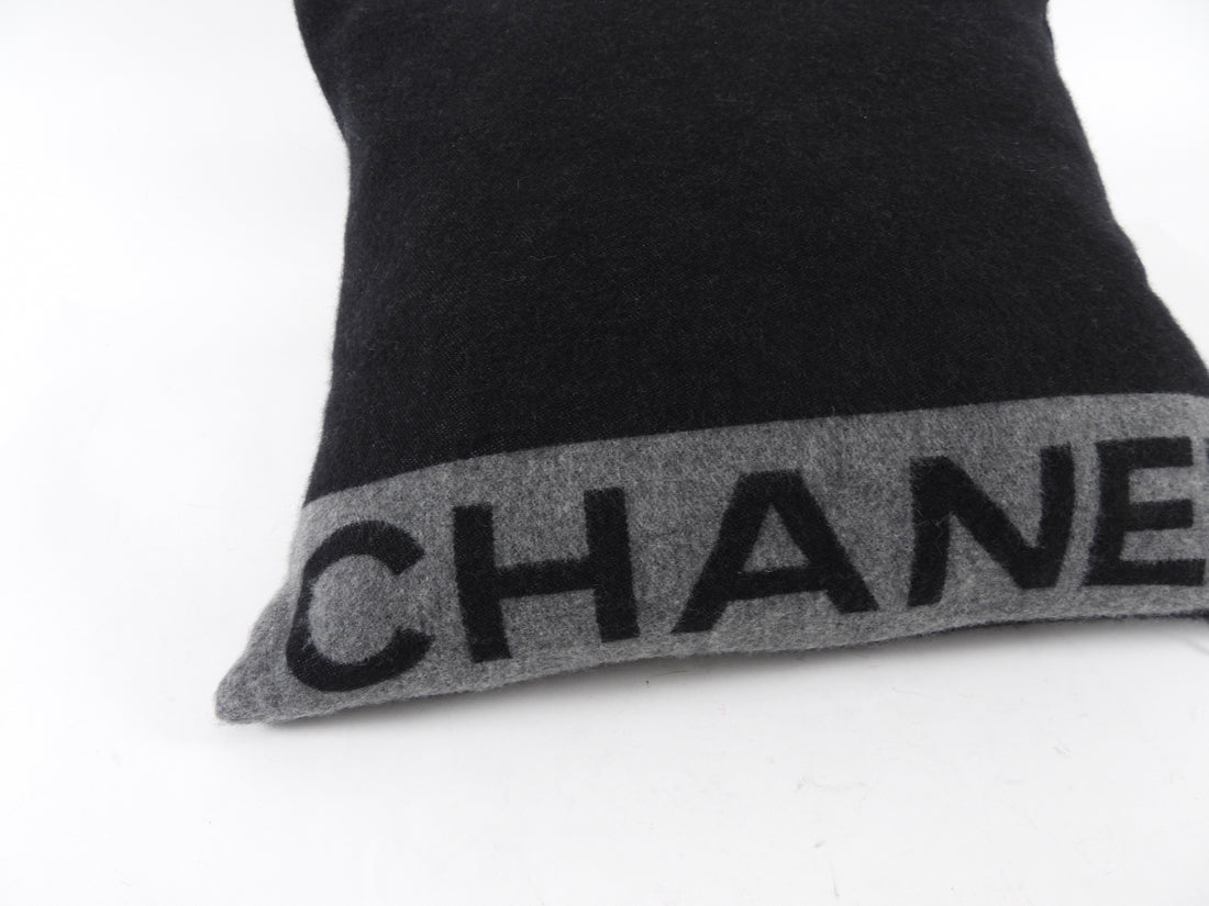 Chanel Charcoal Grey and Black Spellout Logo CC Pillow and Throw Blanket Set