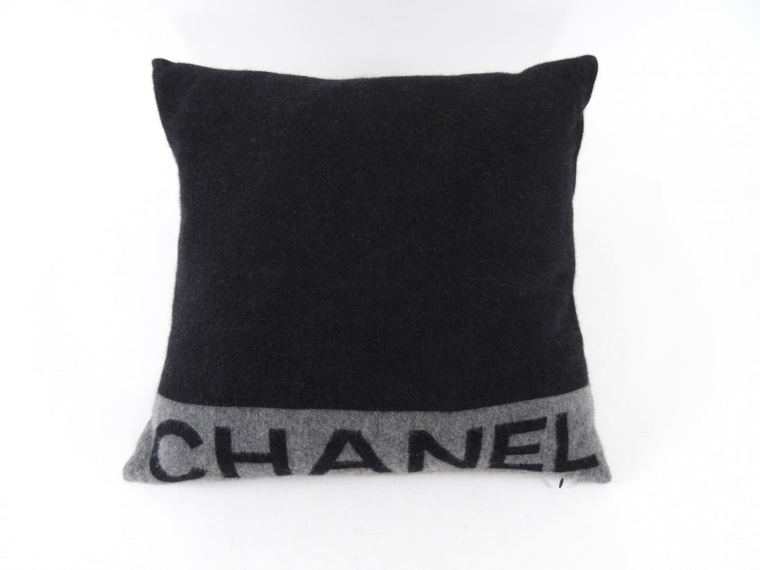 Chanel Charcoal Grey and Black Spellout Logo CC Pillow and Throw Blanket Set