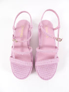 Chanel 23C Pink Tweed Platform Sandal with Logo at Heel - 41