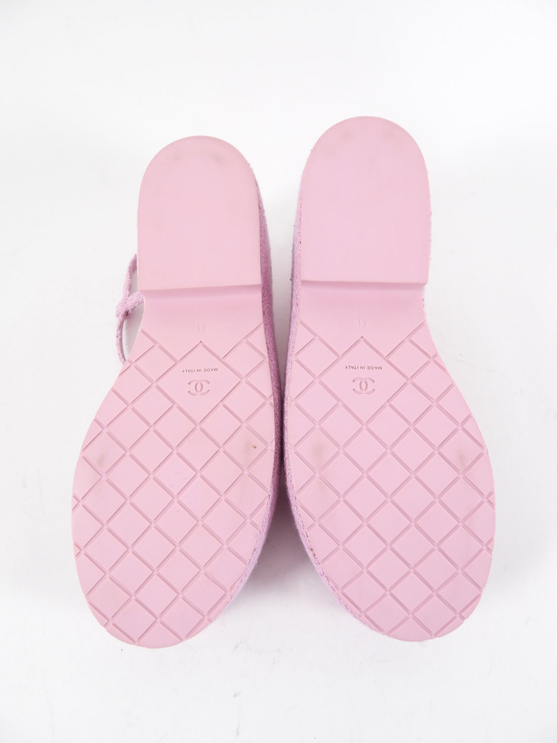 Chanel 23C Pink Tweed Platform Sandal with Logo at Heel - 41
