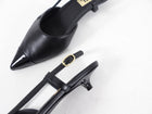 Chanel 22K Black Leather Cap Toe Slingback Kitten Heels - 36.5C