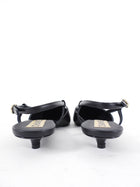 Chanel 22K Black Leather Cap Toe Slingback Kitten Heels - 36.5C